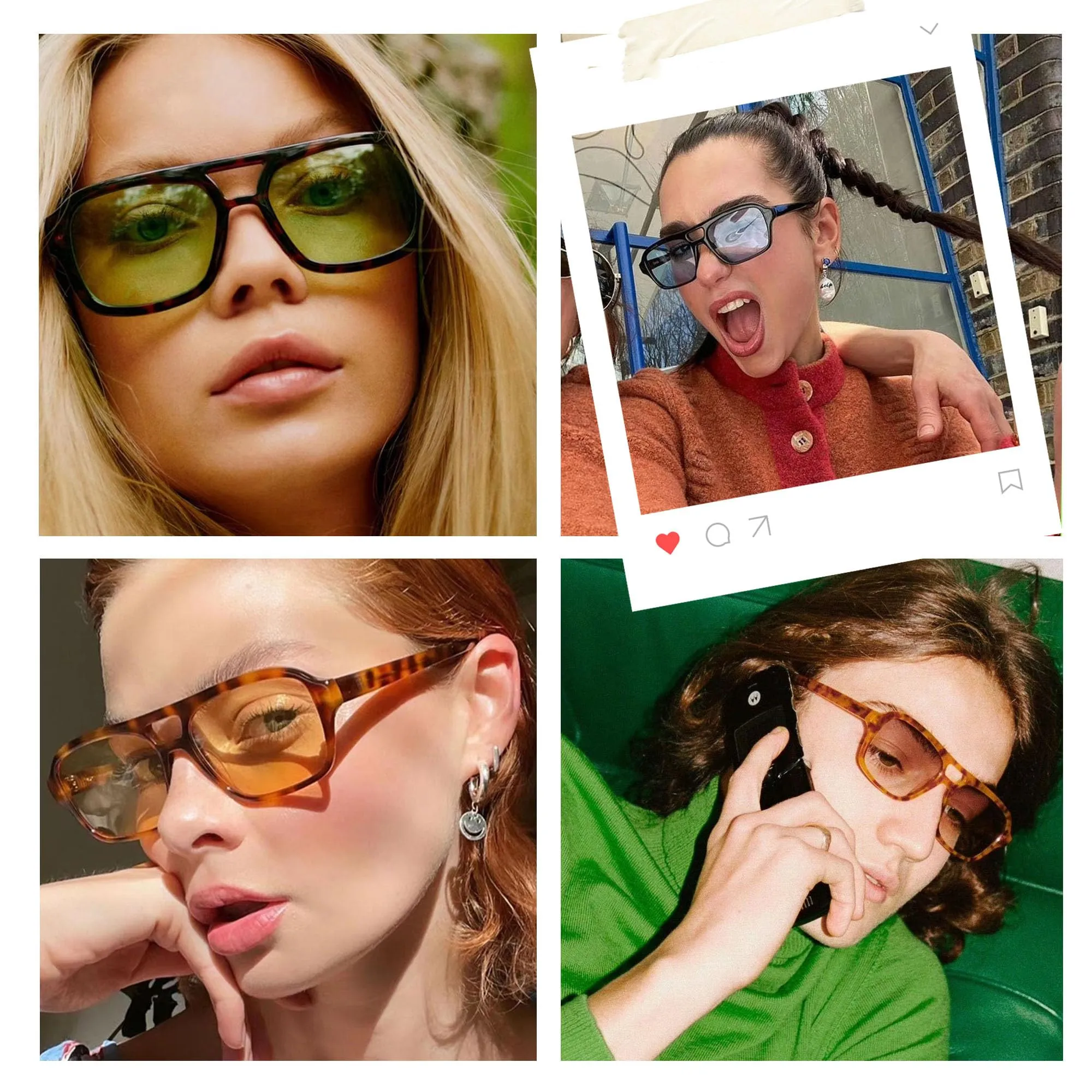2024 new design Retro 70 s Square Aviator UV 400 PC Sunglasses traveling  Vintage Rectangle  Sunglasses  Irregular Orange Lens