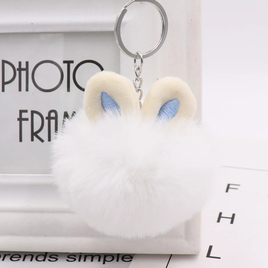 2021 Fur Pom Pom Keychain Fake Rabbit Hair Ball Keychain Porte Clef Pompom Fluffy Bag Charms Bunny Keychain Keyring