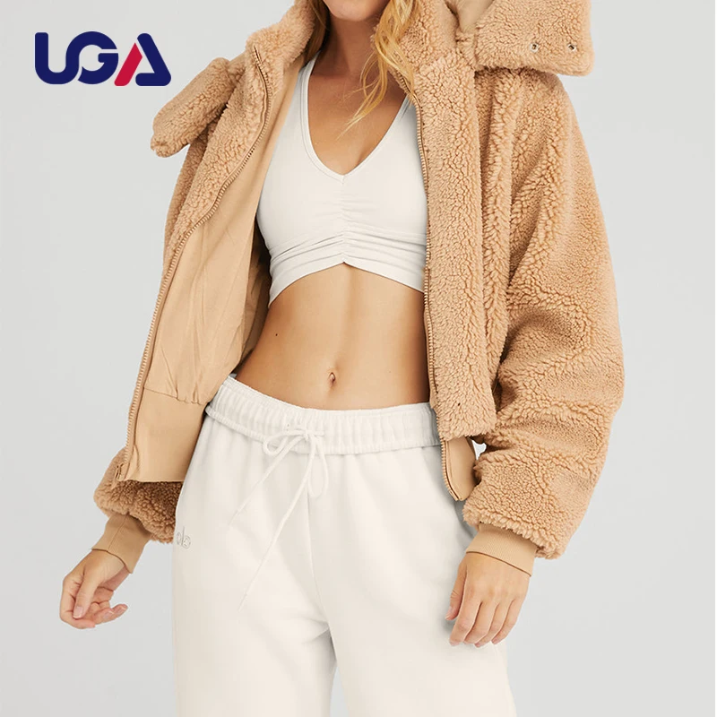Oem Shacket Sports Wear Sherpa Zip Jacket Hoodies Sweater Women Autumn Winter Plain Sherpa Fleece Heated Teddy Jacket