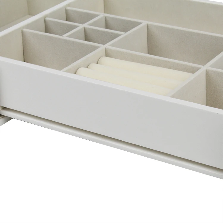 White Leather Jewelry Tray Display Without Cover with Pull-out Ends and Many Compartments