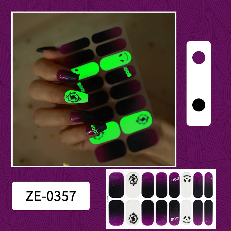 luminous self adhesive halloween luxury waterproof semi cured decal gel nail stickers wraps uv
