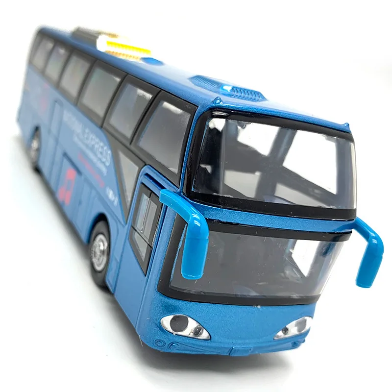 Alloy Passenger Bus Model Sound and Light Warrior Five Open Doors Bus Creative Furnishings Toy Model Wholesale