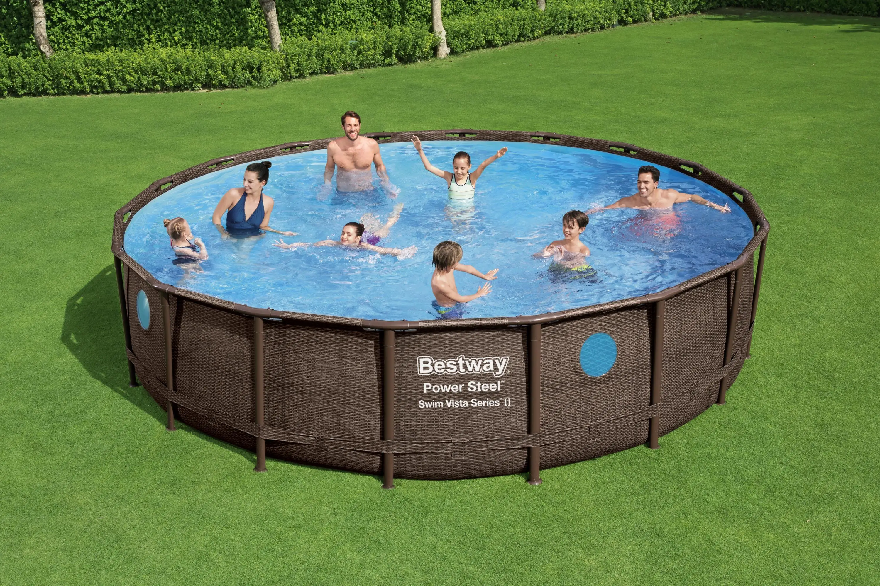 Bestway-56977 Power Steel Swim Vista Series Ii Above Ground Pool Set Round Frame Swimming Pool