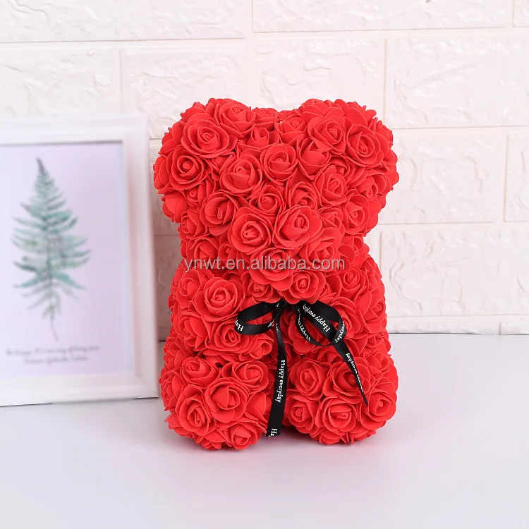 Artificial Flower Teddy Rose Bear For Anniversary Birthday Mother Girl 30CM colorful rose bear Decorative Flowers