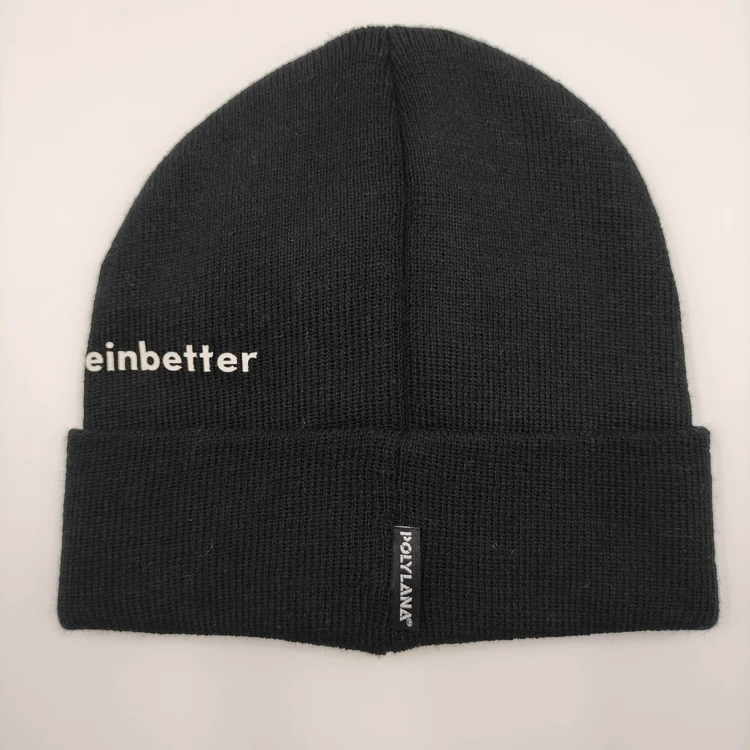 Adult knitted beanie double layers with customer rubber print