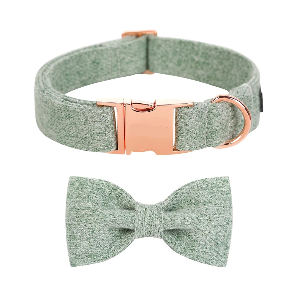 Fancy Webbing Dog Collar Gifts With Detachable Bowtie Sublimation Hemp Fabric Cotton Custom Rose Gold Metal Buckle