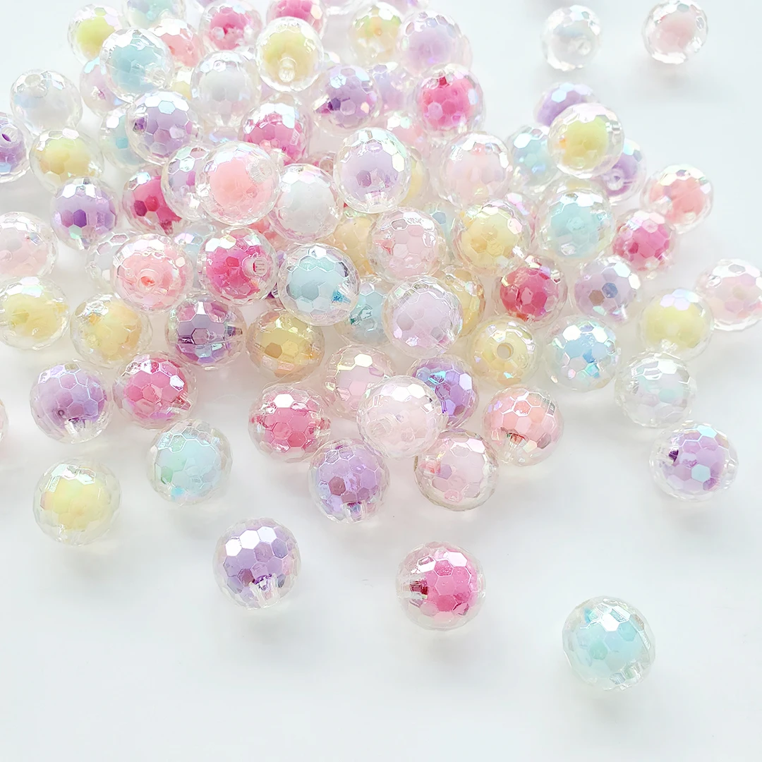 Clear Glitter Round Beads Transparent Korean 7 Color 16 mm Straight Hole Loose Beads DIY Jewelry Earrings For Jewelry Making