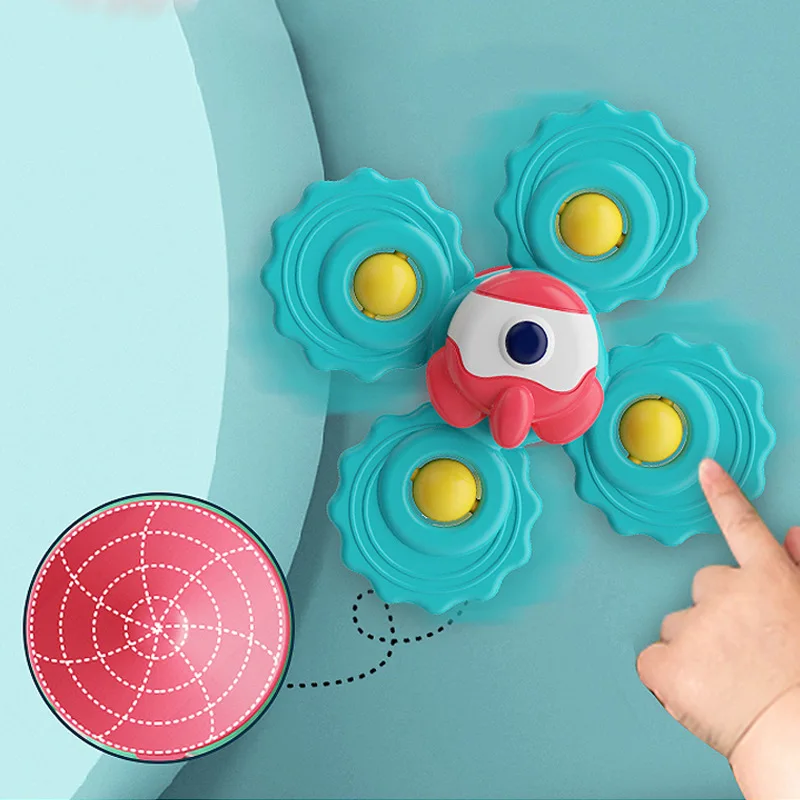 Baby Silicone Teether Rattles Sucker Gyro Spinner Toys Set Newborn Touch Sensory Soothing Rattle Windmill Water Bath Toys
