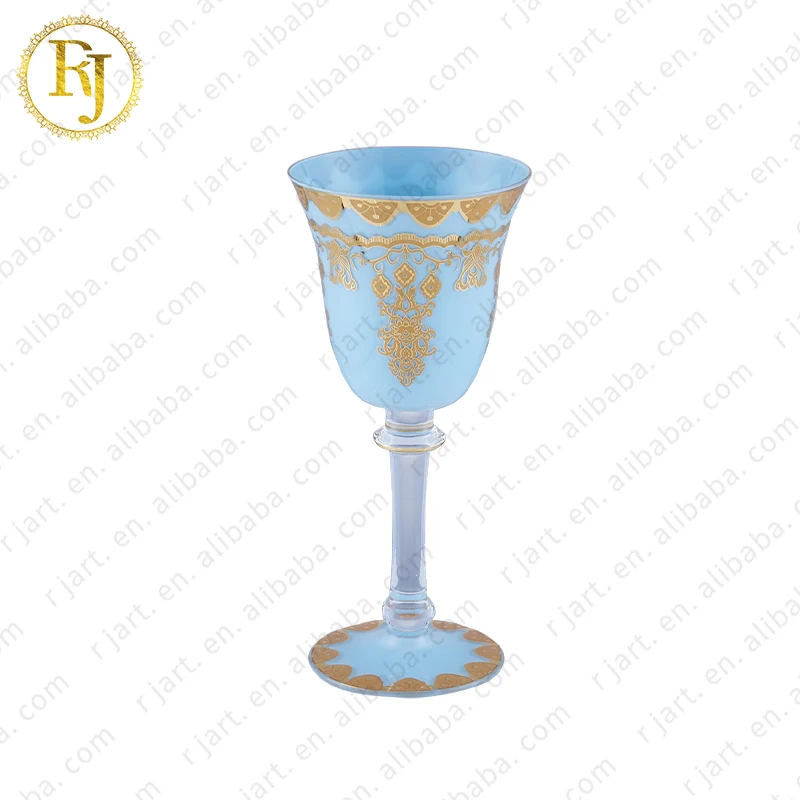 Uzbek Kazak Skidki Bohemia Crystal Wine Glasses Idishlar Glass Gold Pattern Chinni Posuda Crystal Stem Wine Glass