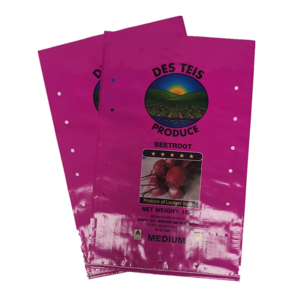 Ventilated Holes Pp Woven 40kg 50kg High Strength Onion Sack Potatoes Bopp Laminated Bag