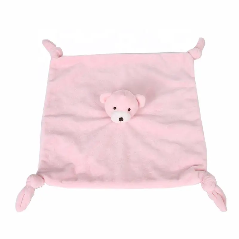 Wholesale Custom  soft animal face security blanket baby bear plush toys baby bib blanket