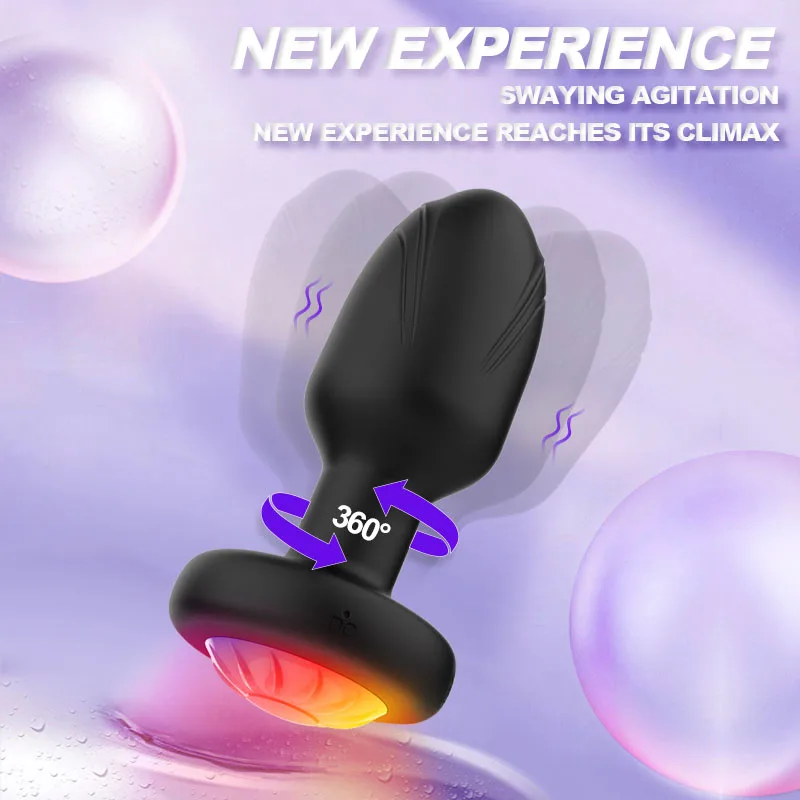 HULAMY Silicone Anal Vibration sex toys Remote Control Rotational swing butt plug Adult G-spot LED Light Anal Plug