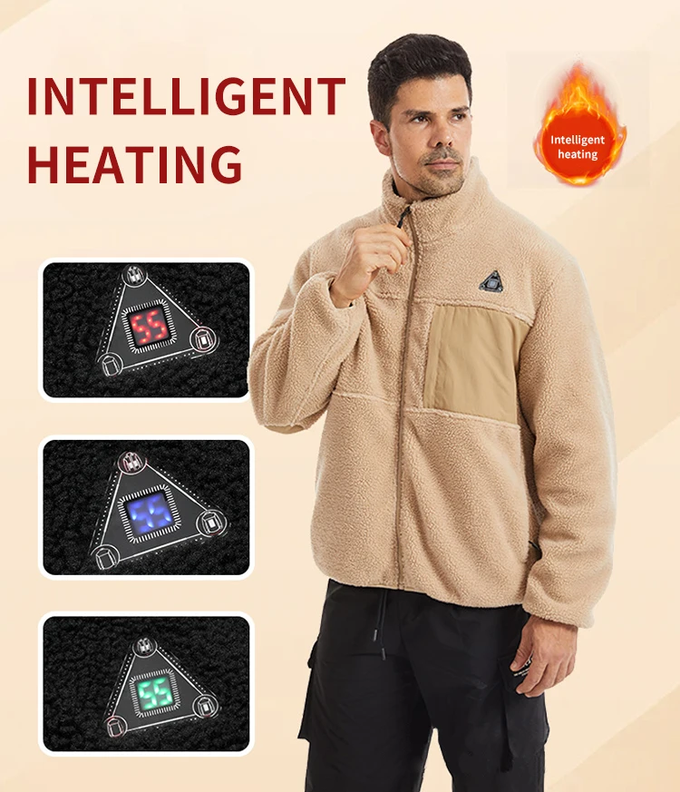 In Stock Winter Jacket Men 7.4V DC/5V USB Dual Connector Outdoor Casual Camping Clothes Polar Fleece Heated Jacket