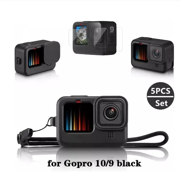 Silicone Case for GoPro Hero 10 9 Black Tempered Glass Screen Protector Protective Film Lens  Cover for Go Pro 9 Accessories