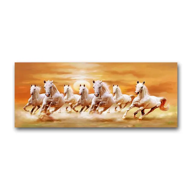 Modern Custom Large White Running Horses Canvas Wall Art Decor Printed Oil Painting Poster Prints for Home Living Room