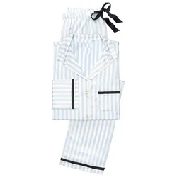 Fall Satin Two Piece Long Sleeve Sexy Pajamas For Women Set Oem Sleepwear Stripe Nightwear Women Pajamas Set