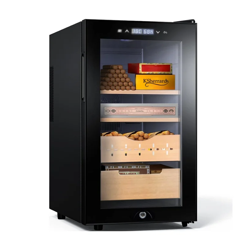 Vanace 46L 250 Counts Temperature Humidity Adjustable Spanish Cedar Wood Mini Electric Cigar Humidor Cabinet