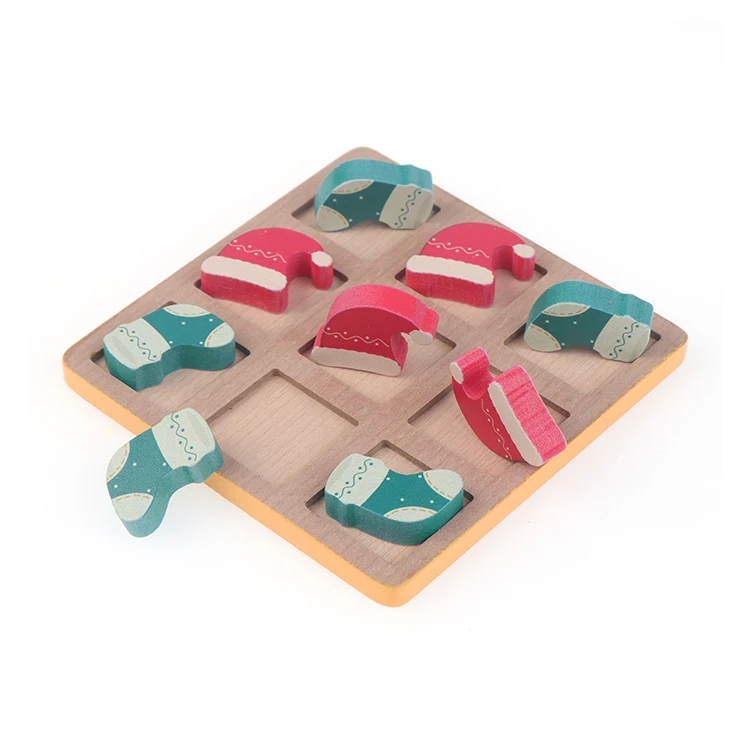 Рождественские игры деревянные Tic Tac Toe нолики и кресты настольные