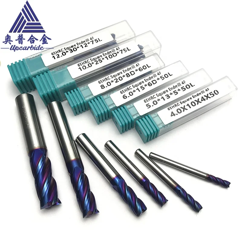 65HRC milling cutter 4 flutes blue nano coated carbide tools flatten tungsten endmill carbide