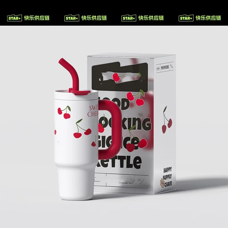 New ice Ba thermos cup girls large capacity high appearance level ceramic inner tube straw water cup