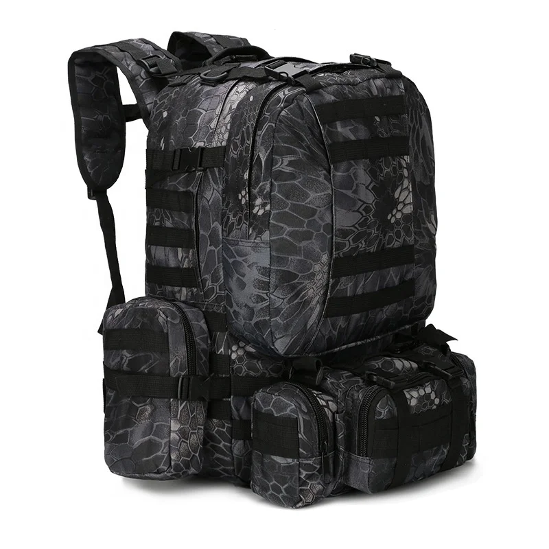 Camouflage Fishing Backpack Nylon Outdoor 3-Day Pack 50L Survival Rucksack 600D Molle Bag Perfect for Hiking Trekking