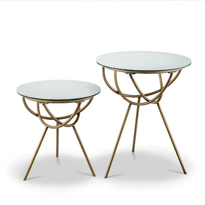 Iron Tempered Glass Decoration Golden Nesting Table End Table Stool Round Side Table
