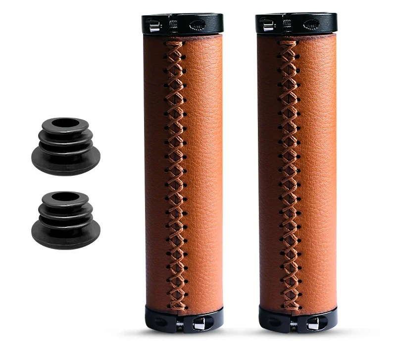 Unique features Mountain bike set leather cover lock shock absorbing non-slip pair handle set grip riding accessories