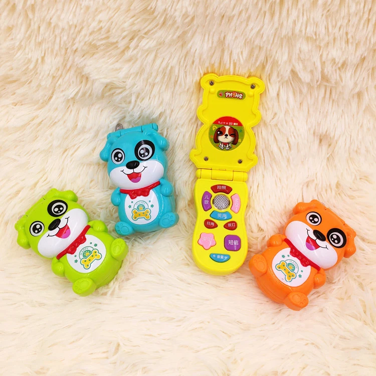 Customized Hot Selling Baby Music Early Education Toys Plastic Cartoon Dog Animal Flip Cover Music Light Story Phone Toys