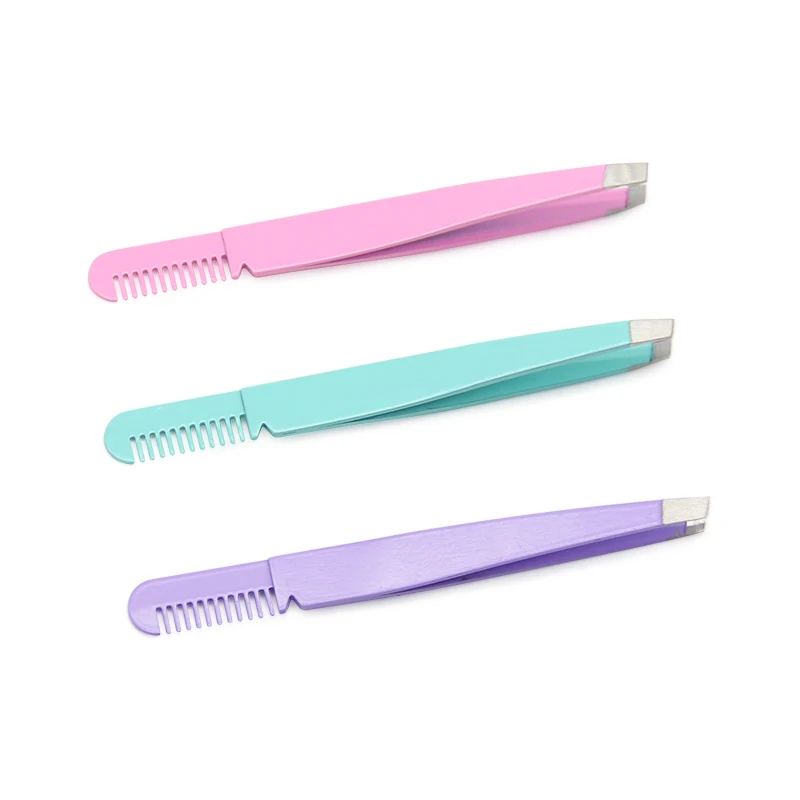 Beauty girl design personalised stainless steel eyebrow tweezers stainless with comb
