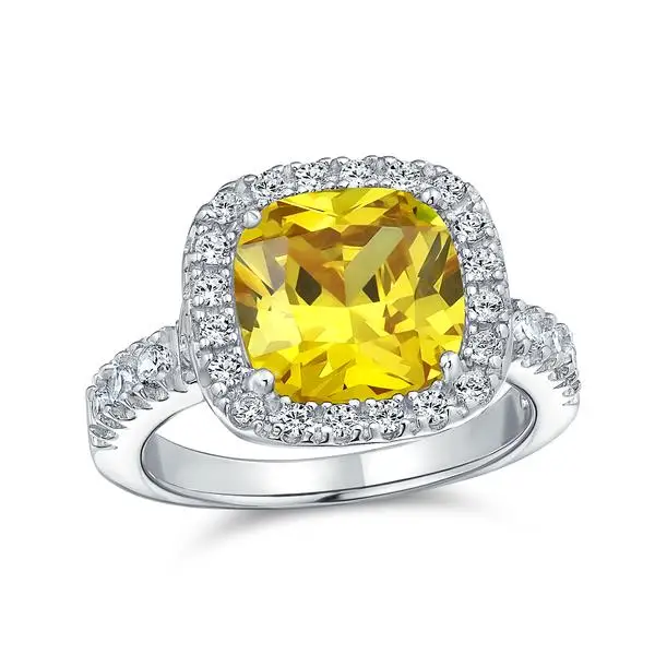 6CT Canary Yellow Cushion Cut CZ Engagement Ring Sterling Silver
