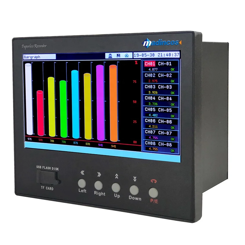 MPR5000S:Industrial Universal Digital 16/32Multi Channel Color Paperless Temperature  Chart Recorder with USB+RS485
