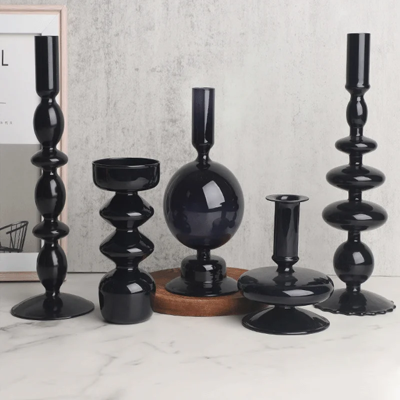 56H Advanced candle holder glass black glass candle holder decorative