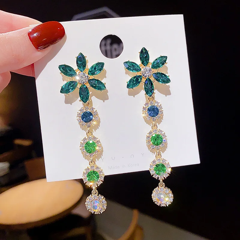 long Zircon flowers earrings female temperament exquisite earring minority advanced fashionable ear studs