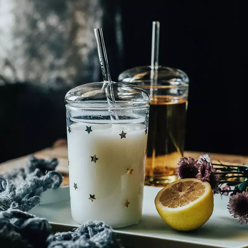 450ml Bubble Tea High Borosilicate Glass Water Cup Reusable Juice Smoothie Boba Cup Clear Glass Tumbler With Straw