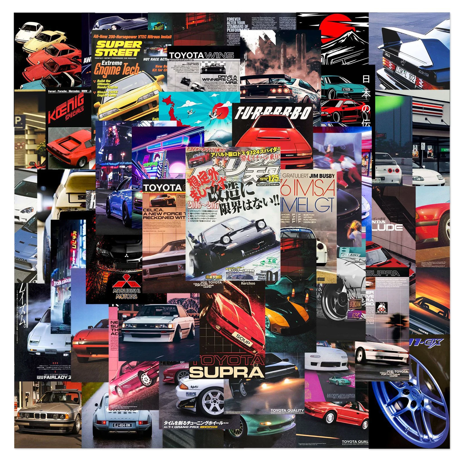50Pcs New JDM Racing Car Poster Graffiti Stickers For Motorcycle Laptop Waterproof Modified Cars Sticker