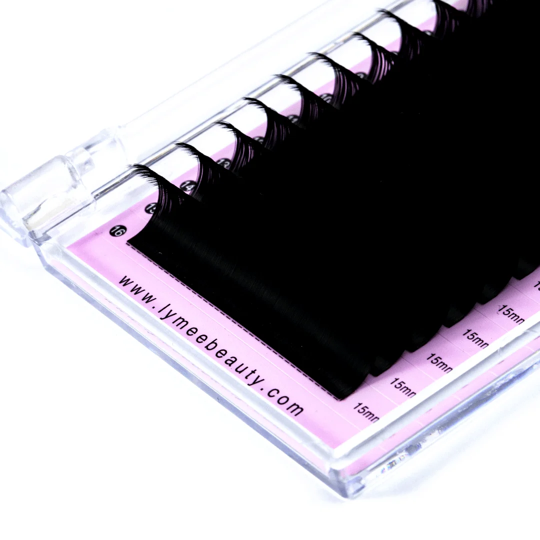 LymeeBeauty Custom Wholesale easy fans 0.03 Mega Volume Eye Lash Extensions Supplies Matte Black Cashmere Lash Extensions