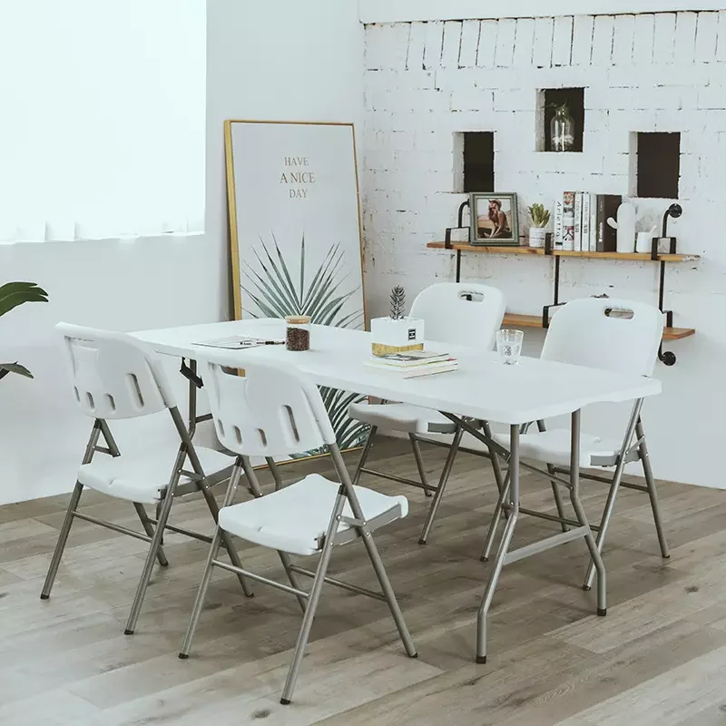 Park table set 1.8m plastic folding table and chairs/garden used camping picnic table chairs/cheap white portable folding table