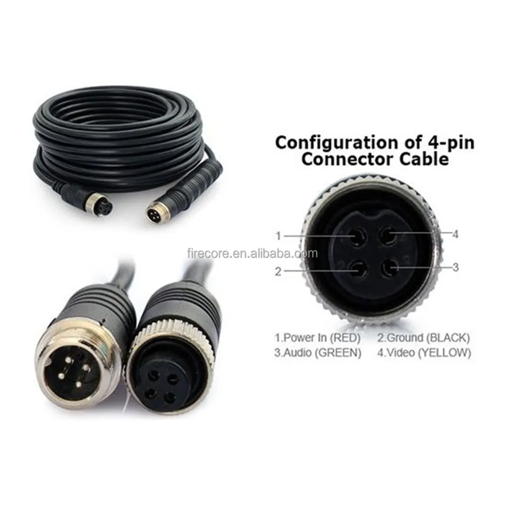 Rear View Parking Backup Camera 4pin M12 male to 8pin mini din female Digital LCD Monitor Mirror Wire/ Cable for Car