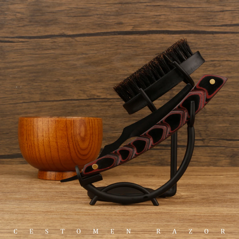 Professional Barber Manual Folding Straight Edge Black Safety Stainless Steel Salon Cut Throat Shaving Eyebrow Razor Wood Handle