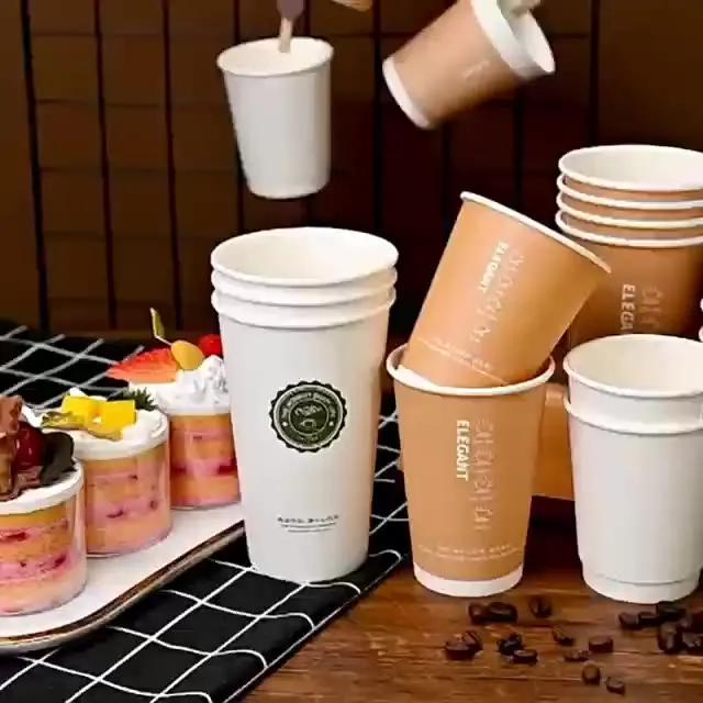 50pcs Disposable Coffee Cups Insulation Takeaway Double-Layer Paper Cup Disposable with Lid