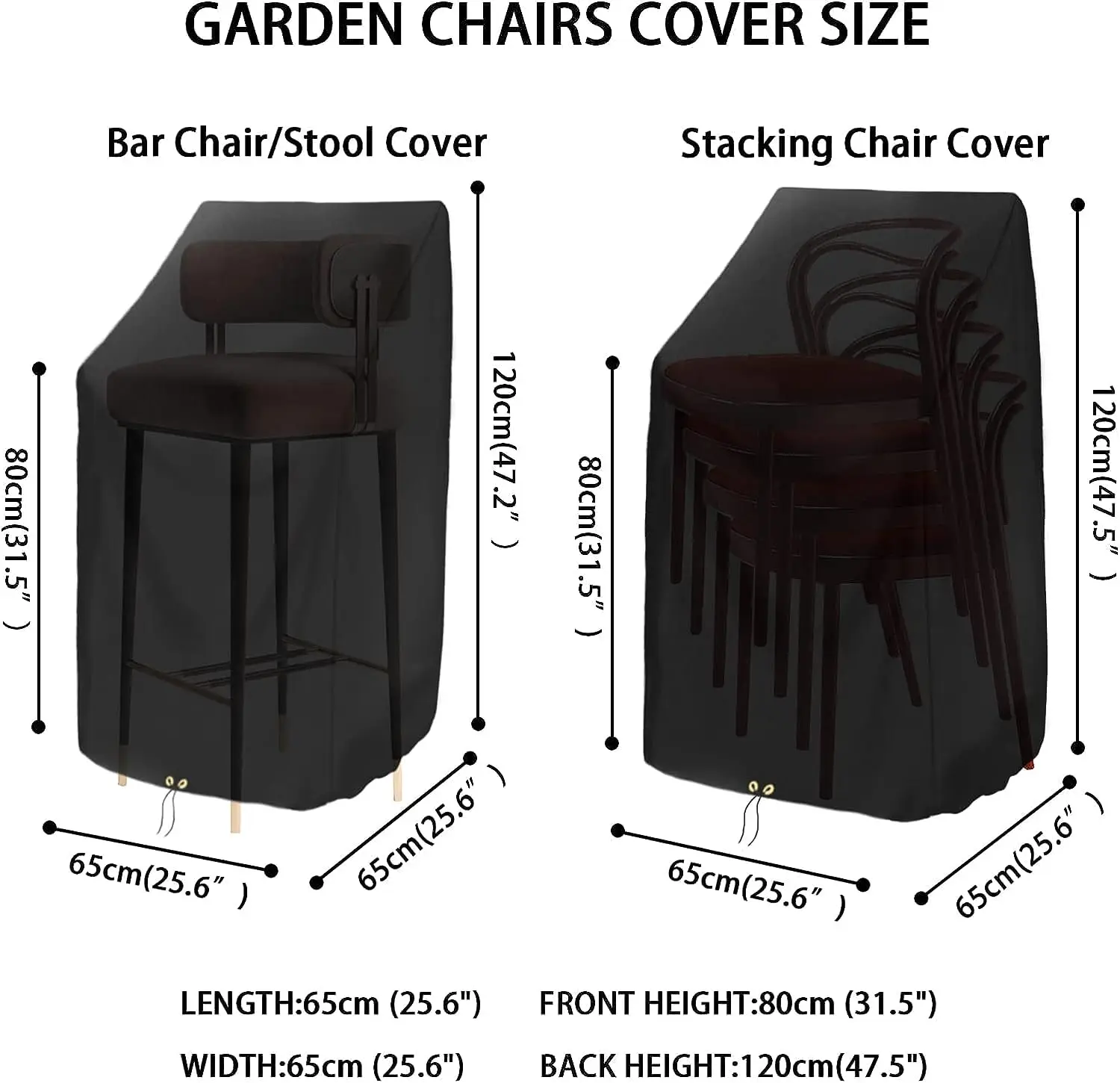 Heavy Duty 600D Oxford Black Reclining Garden Chair Cover Outdoor Patio Stacking Chairs Cover Waterproof