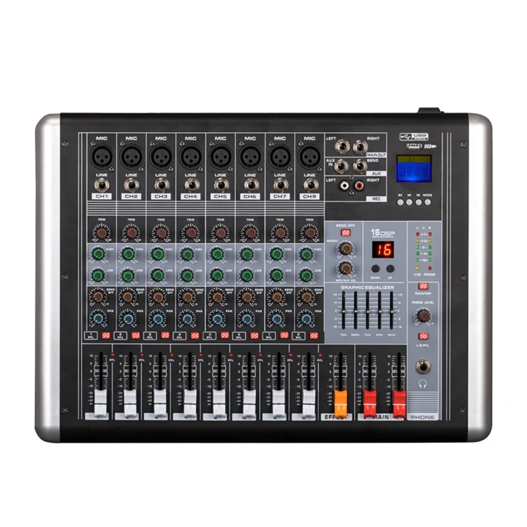 Professional 2 x 450w audio powered mixer 8 channels with 16 DSP