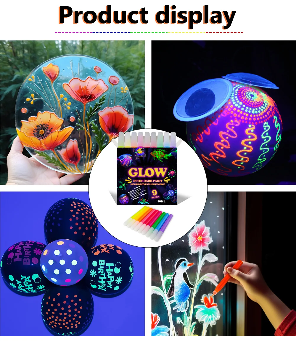 Fluorescent Plastic Neon Acrylic Glow In The Dark Kit Eco Friendly Uv Painting For Kids Color Set Child Fabrics Art Acryl Paint