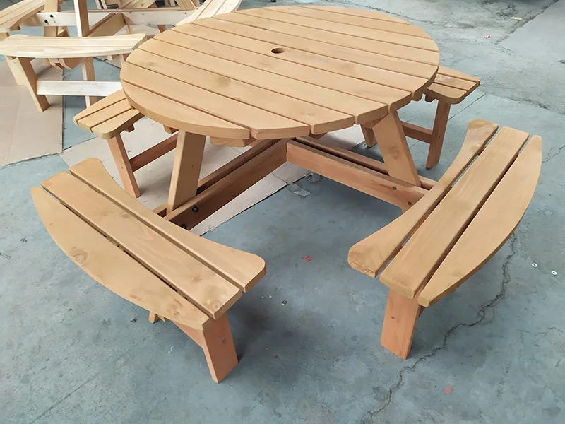 modern style high quality large commercial 8 seater hotel restaurant cafe BBQ outdoor furniture solid wood umbrella garden table