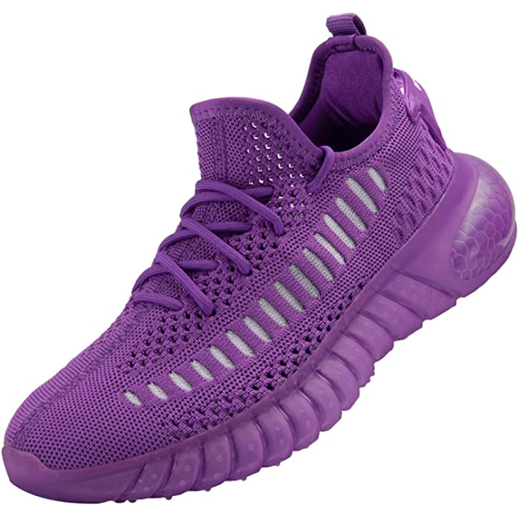 Hot Selling Fashion Light Weight Breathable Purple Knitting Sneakers Women Sports Shoes