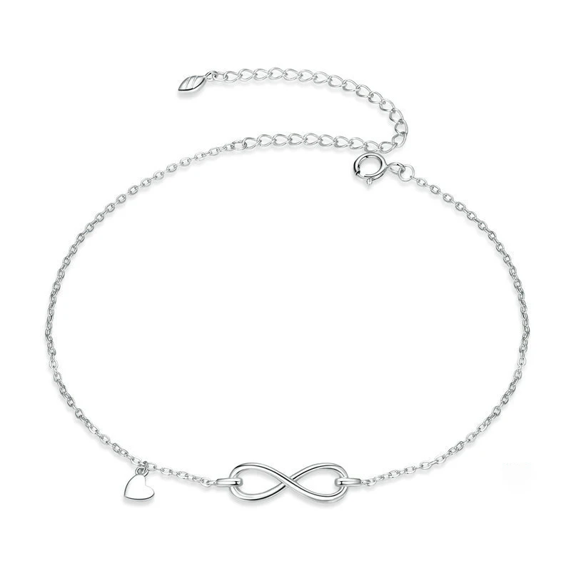 High Quality Women Gift Jewelry 925 Sterling Silver Heart Charms Infinity Pendant Anklets