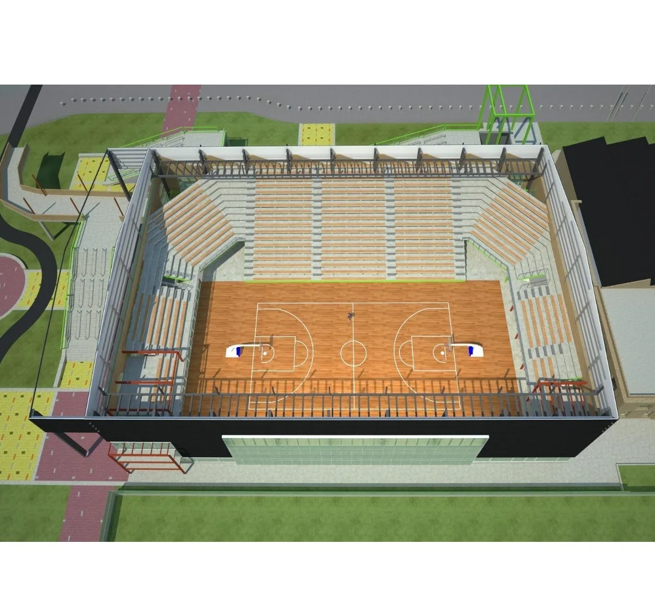 Натяжная стальная мембранная структура баскетбольная площадка солнцезащитный козырек для складского здания