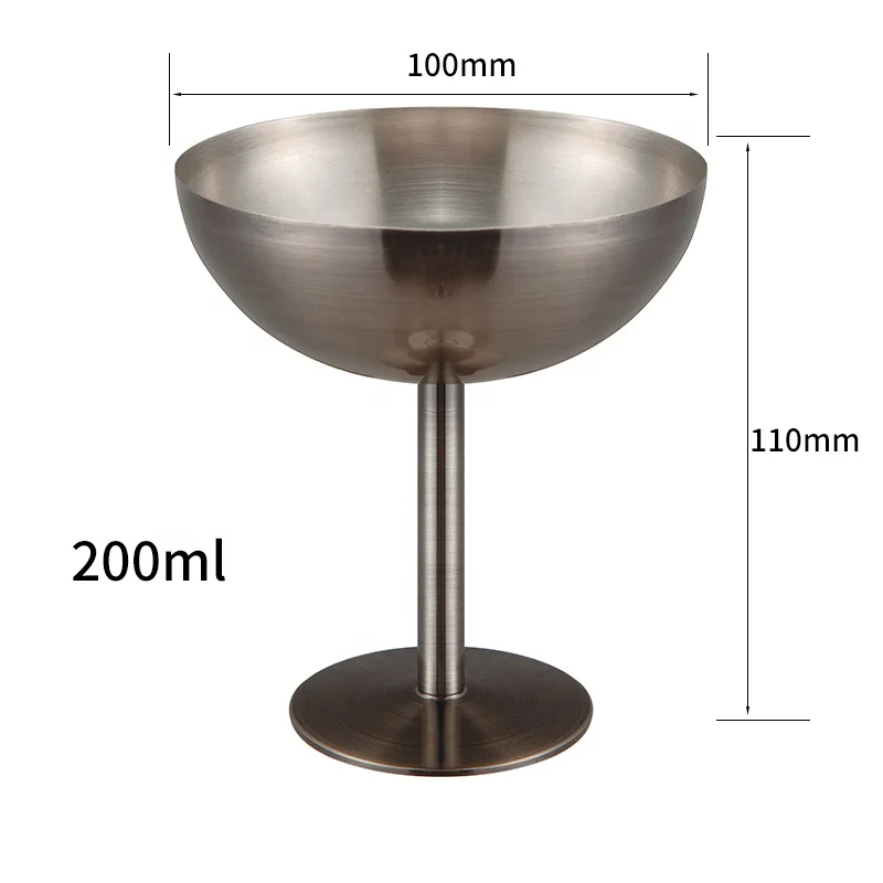 Antique Metal Copper Stainless Steel Wine Cocktail Glasses Champagne Cups Martini Glass