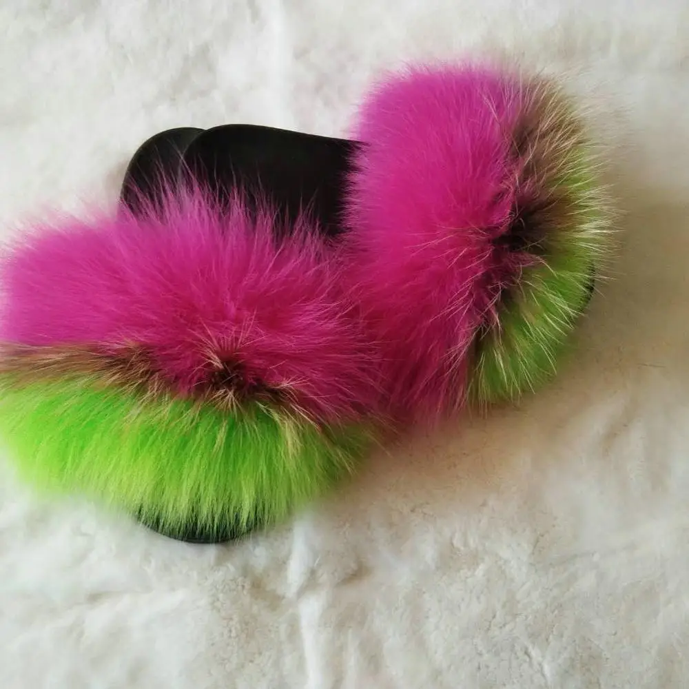 Custom Design Sandals fox full fur slides fur sandals