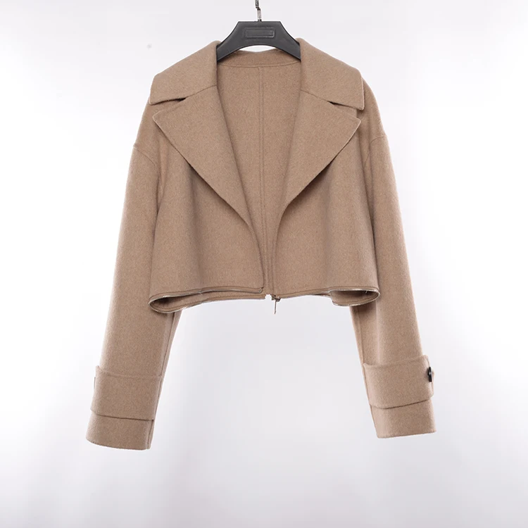 Fashion Design Wool Jacket Waist Zippered Detachable High Quality Custom Women Wool Coat